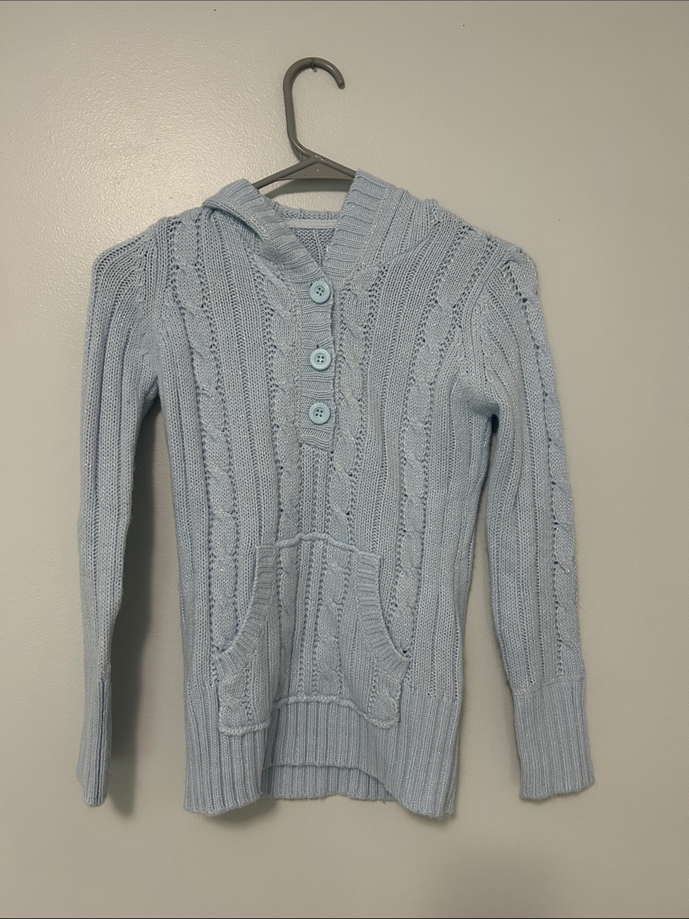 Justice Light Blue Cable Knit Hooded Sweater